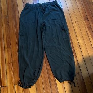 Womens charcoal gray Elastic-Waist Cargo Pants